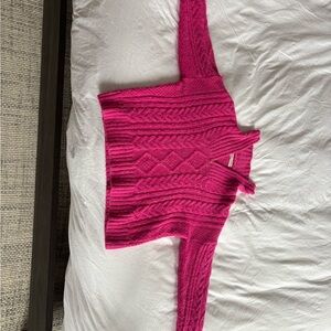 Anthropologie Fuchsia V-Neck Cable Knit Sweater